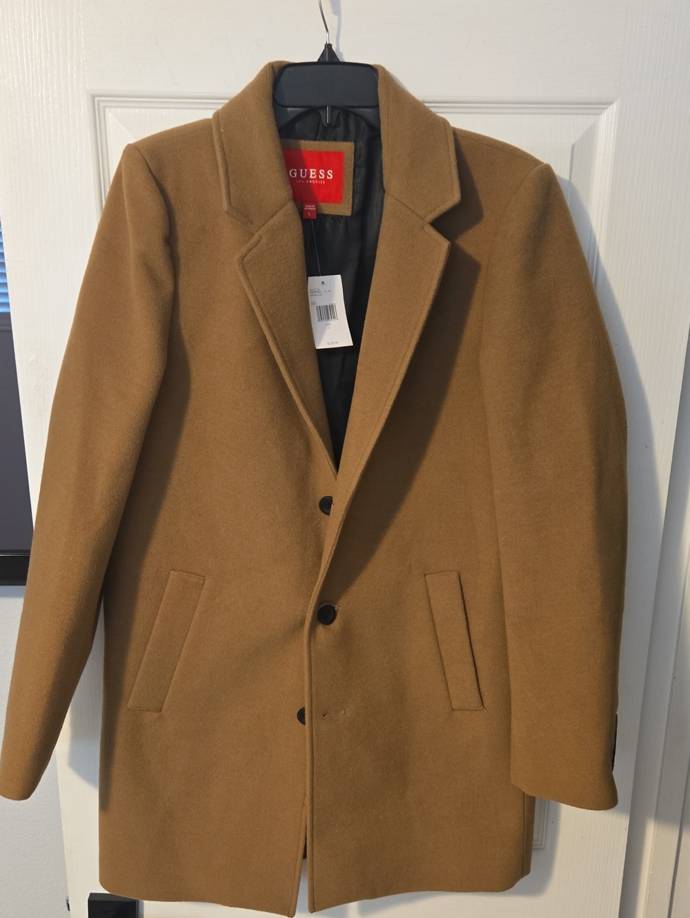 NWT GUESS Men's Camel Single-Breasted Wool-Blend Coat